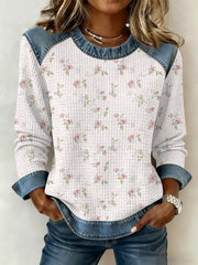 Women's Breast Cancer Pink Flowers Print Waffle Sweatshirt