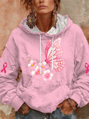 Women's Breast Cancer Pink Print Casual Hoodie