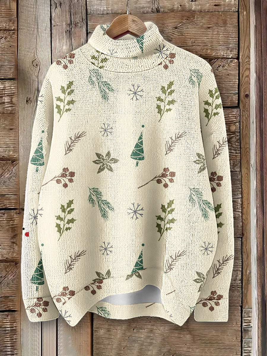 Women's Christmas Art Print Knit Turtleneck Pullover Sweater