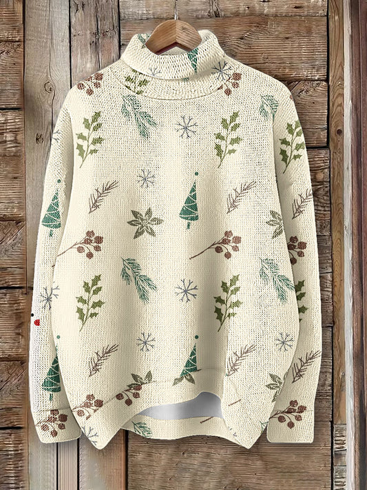 Women's Christmas Art Print Knit Turtleneck Pullover Sweater