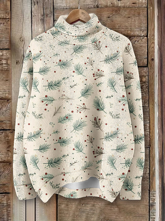 Women's Christmas Art Print Knit Turtleneck Pullover Sweater