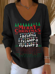Women's TV show Inspired Stranger Christmas V-Neck Ribbed Top