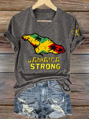 Women's Jamaica Strong Cross Reggae V-Neck Tee