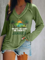 Women's Retro Jamaica Strong One Love One Island One Strength V-Neck T-Shirt