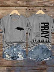 Women'sHurricane Melissa Jamaica Stronger Than The Storm  Pray For Jamaica V-Neck Tee