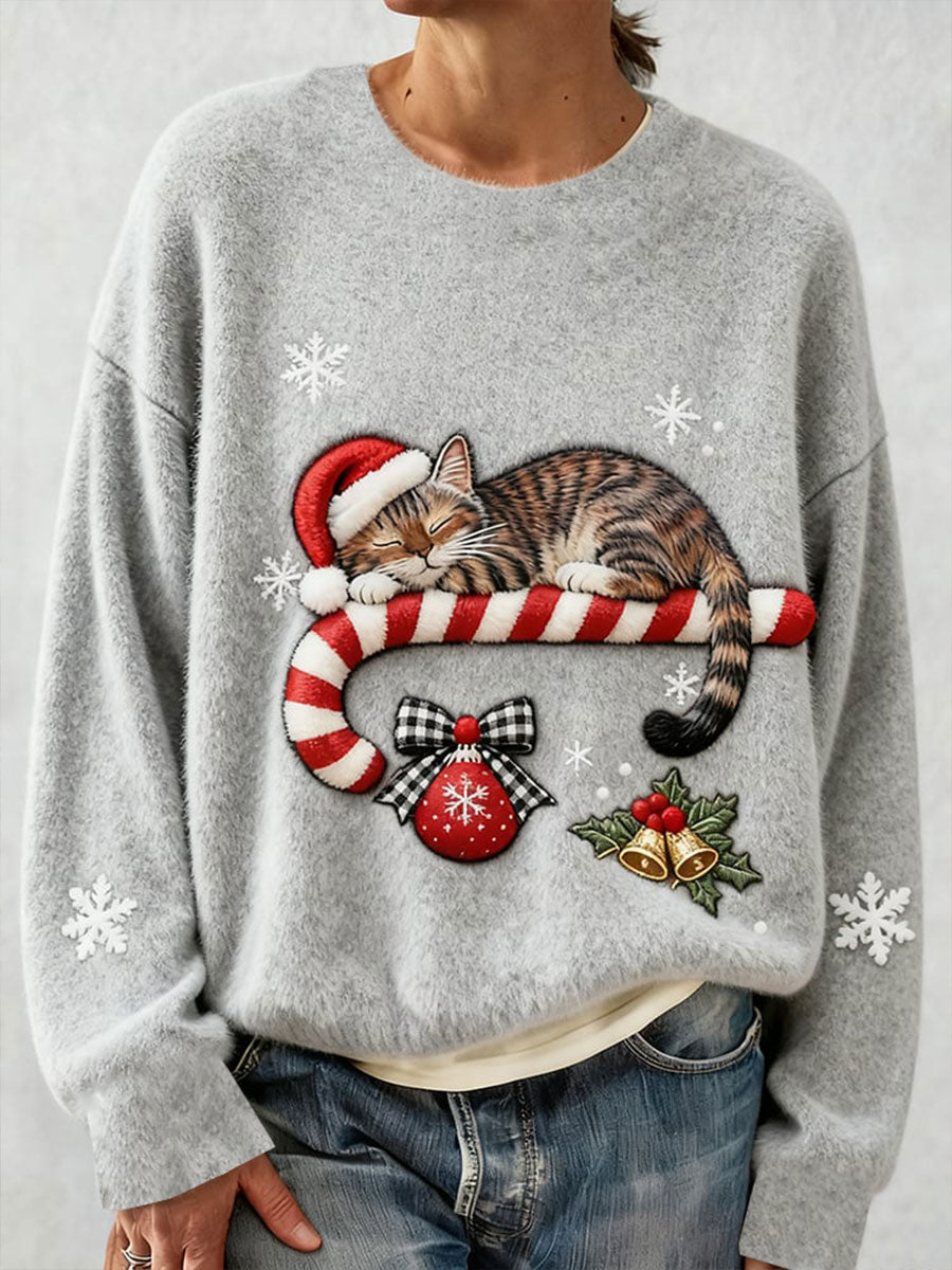 Women's Christmas Cat Flannel Hoodie