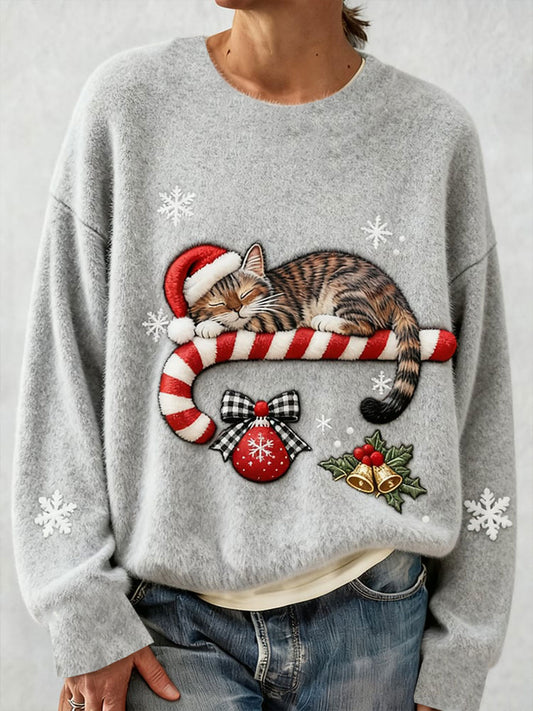 Women's Christmas Cat Flannel Hoodie