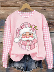 Women's Breast Cancer Awareness Santa Claus Print Sweatshirt