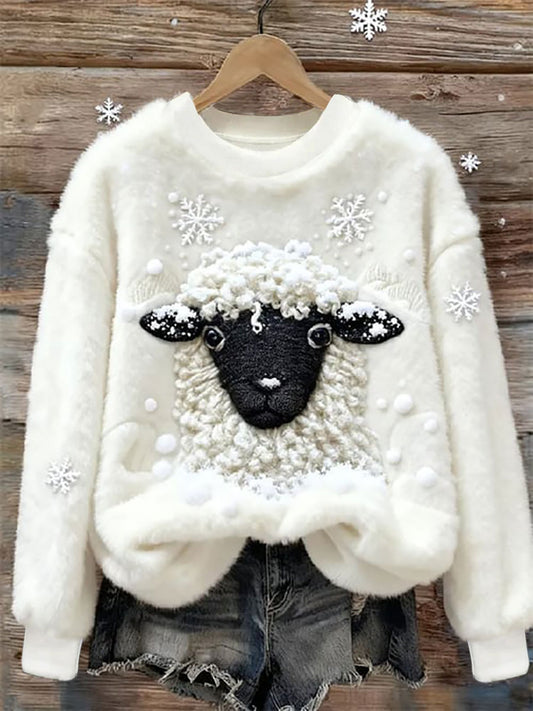 Women's Winter Snow Sheep Flannel Hoodie