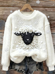 Women's Winter Snow Sheep Flannel Hoodie