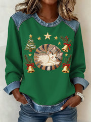 Women's Christmas Pattern Patchwork Art Sweatshirt