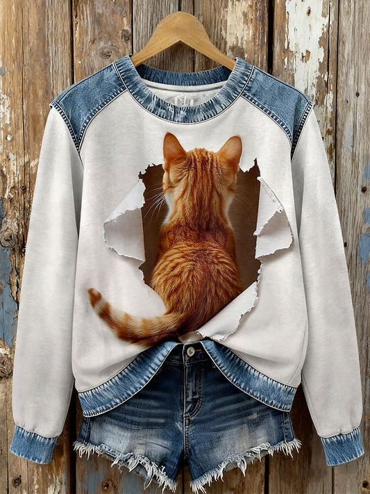 Women's Denim Patchwork Top