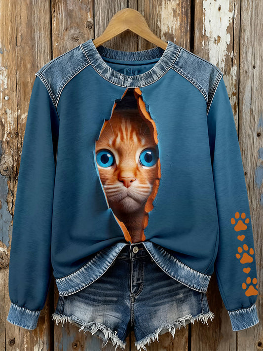 Women's Cat Print Sweatshirts