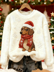 Women's Cute Christmas Dachshund Print Casual Flannel Sweatshirt