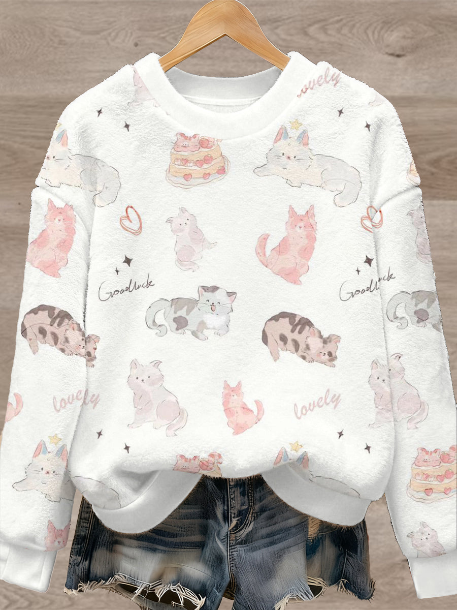 Women's Cute Animal Art Print Casual Flannel Sweater