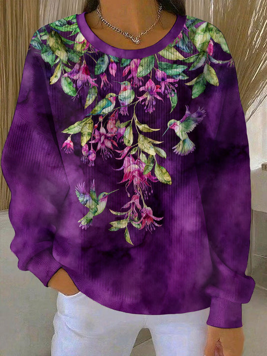 Women's Alzheimer's Awareness Art Purple Floral Printed Sweatshirt