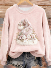 Women's Pink Christmas Santa Hat Art Flannel Hoodie