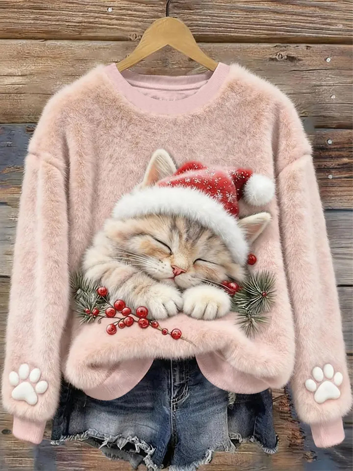 Women's Christmas Art Print Casual Flannel Sweater
