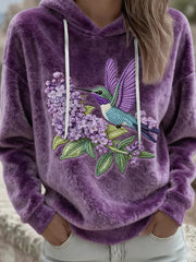 Women's Hummingbird Purple Floral Flannel Hoodie