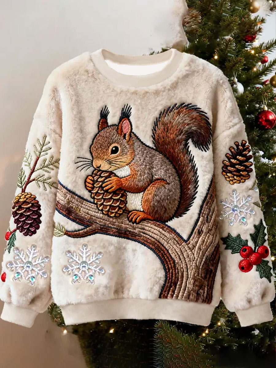 Women's Retro Animal Christmas Art Print Casual Flannel Top