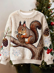 Women's Retro Animal Christmas Art Print Casual Flannel Top