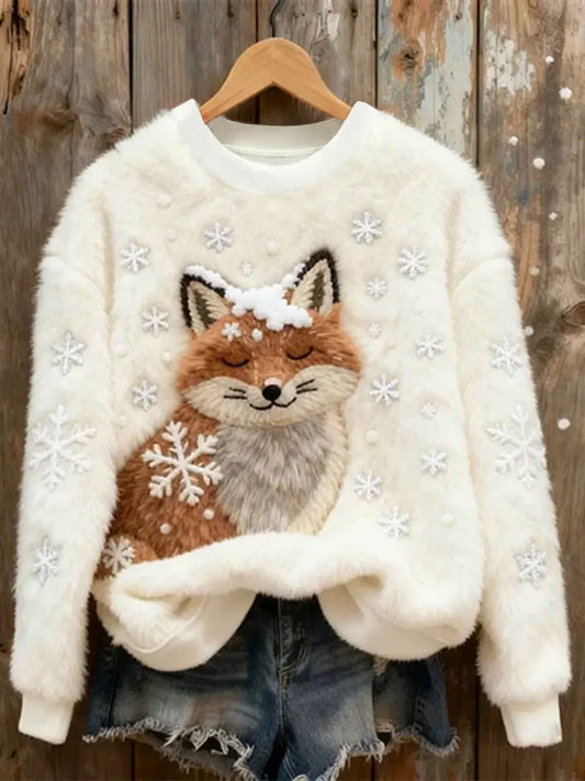 Women's Christmas Cute Fox Art Flannel Hoodie