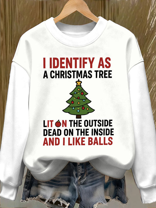 Women's Funny Identify As A Christmas Tree Printed Sweatshirt