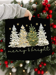 Women's Faux Yarn Merry And Bright Christmas Tree Print Casual Sweatshirt
