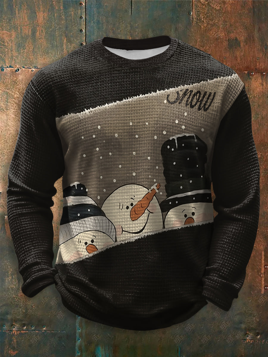 Men's Merry Christmas Art Printed Waffle Long Sleeve T-Shirt