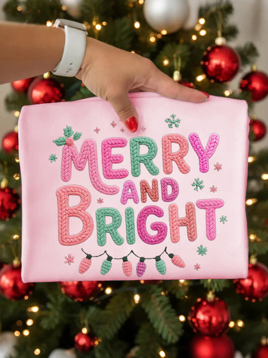 Women's Faux Yarn Merry And Bright Christmas Print Casual Sweatshirt