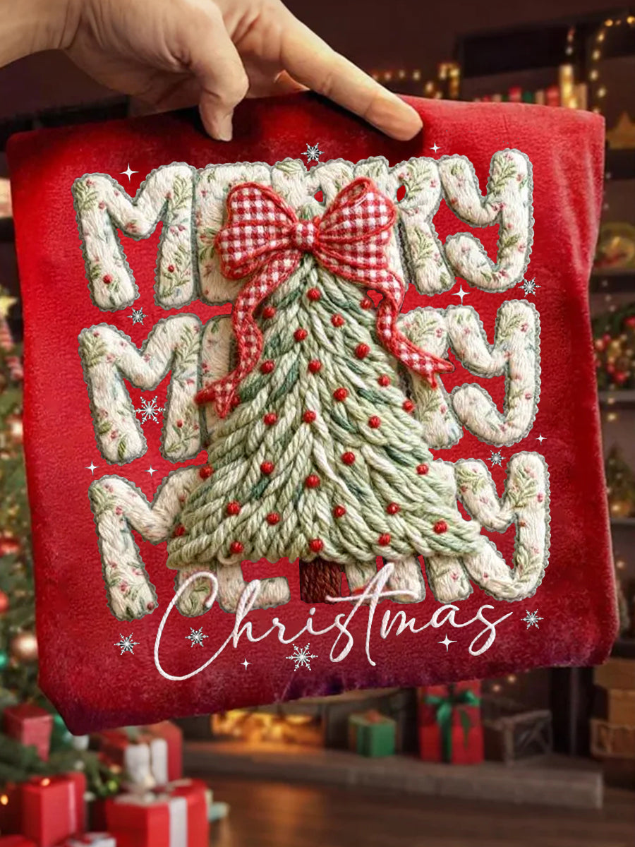 Women's Faux Yarn Merry Christmas Print Casual Sweatshirt