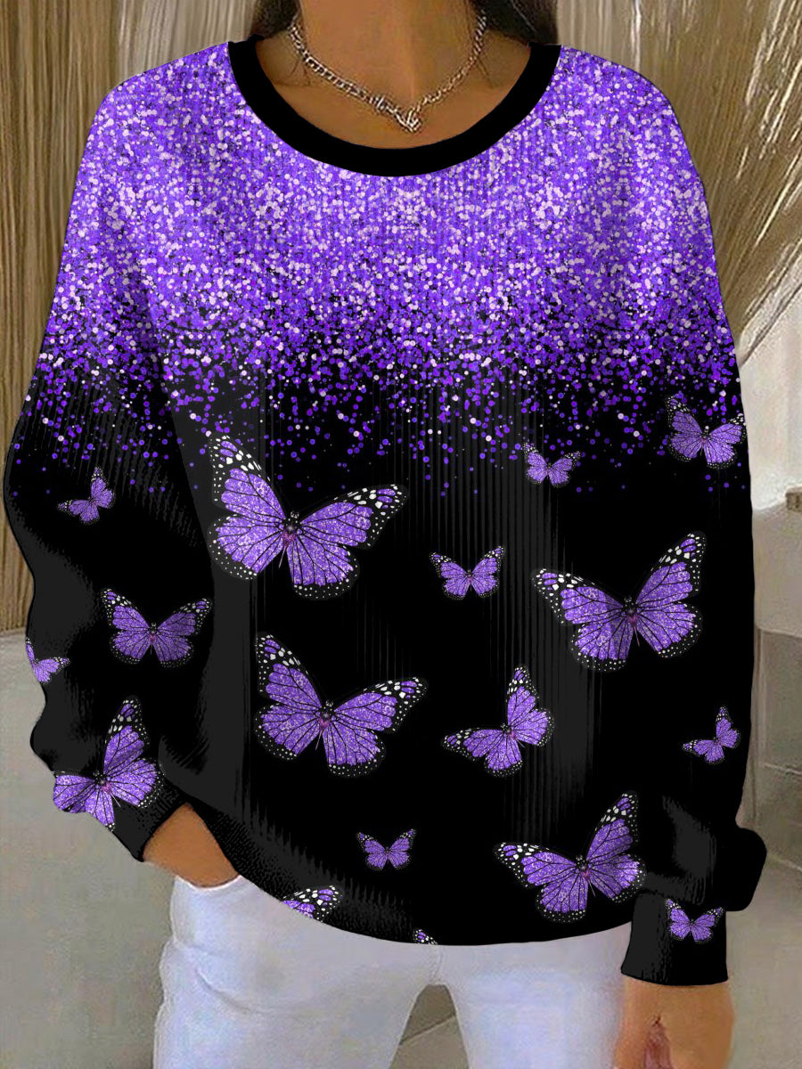 Women's Purple Art Print Casual Sweatshirt