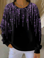 Women's Alzheimer's Awareness sequins Print Casual Ribbed Round-Neck Sweatshirt