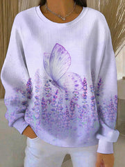Women's Purple Art Print Casual Sweatshirt