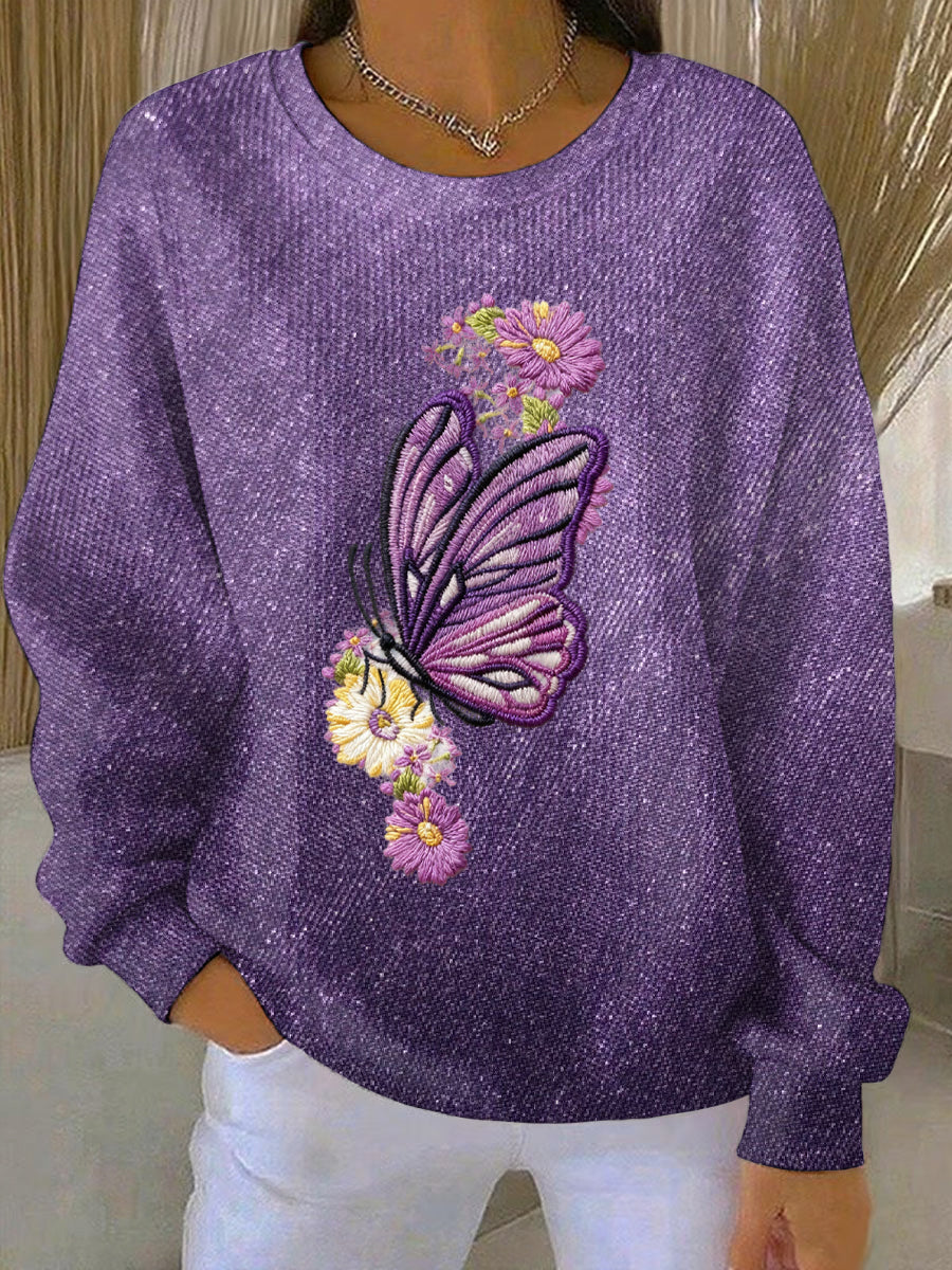 Women's Purple Art Print Casual Sweatshirt