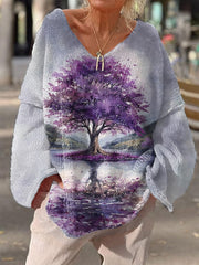 Women's Purple Floral Knit Sweater