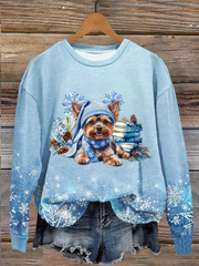 Women's Snowflake Dog Christmas Art Printed Sweatshirt