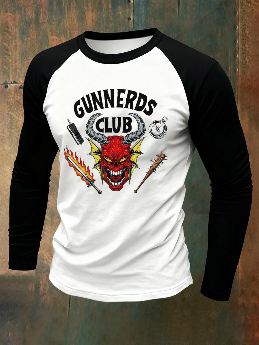 Men's Stranger Things Hellfire Hawkins Club Printed Long Sleeve T-shirt