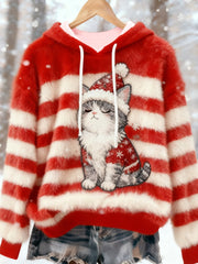 Women's Women's Christmas  Cute Cat Flannel Hoodie Flannel Hoodie