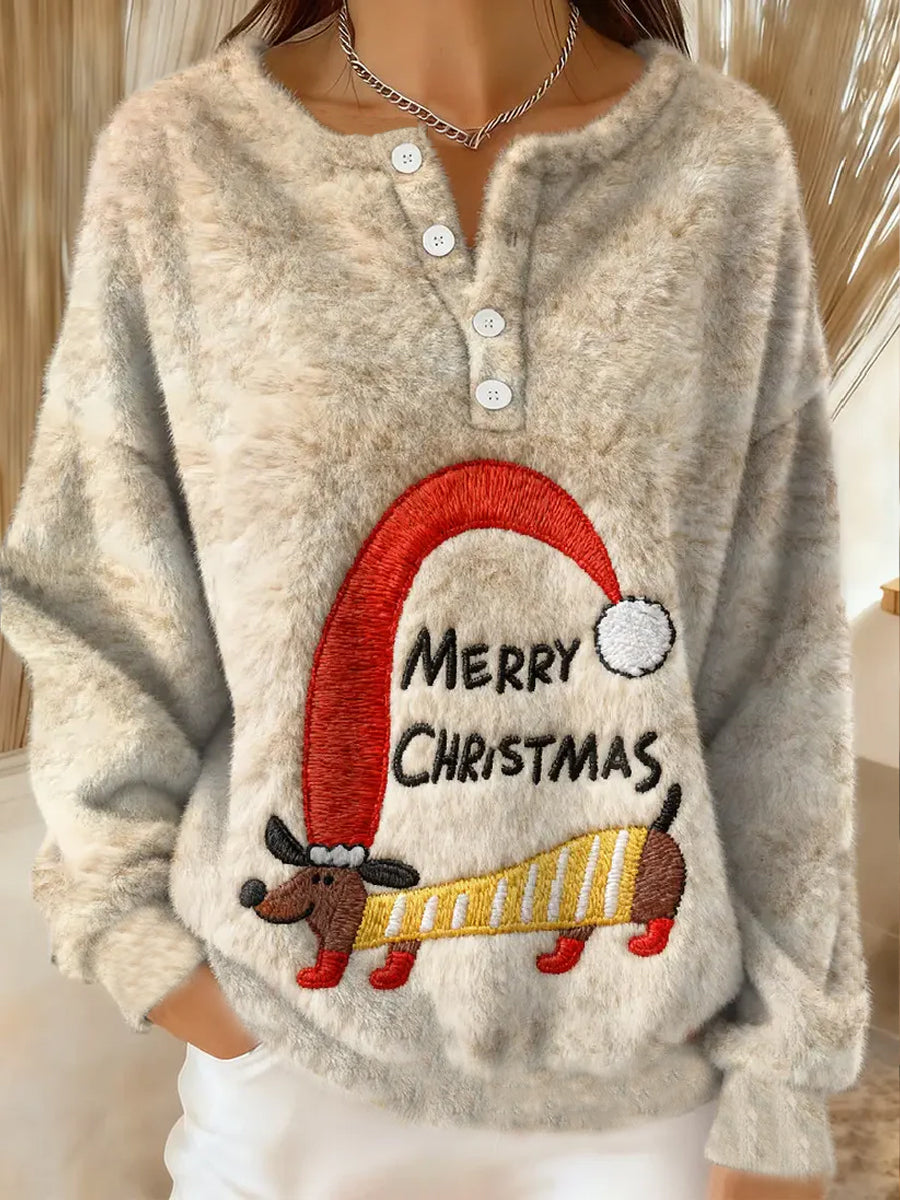 Women's Funny Christmas Dachshund Pattern Flannel Hoodie