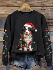 Women's Christmas Lights Dog Print Casual Sweatshirt