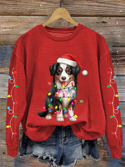 Women's Christmas Lights Dog Print Casual Sweatshirt
