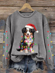 Women's Christmas Lights Dog Print Casual Sweatshirt