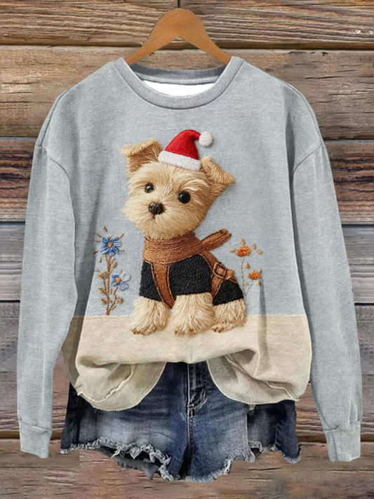 Women's Cute Dog Christmas Art Printed Regular Sweatshirt