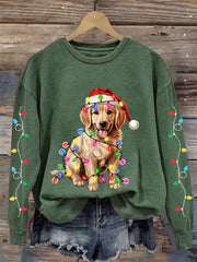 Women's Christmas Lights Dog Print Casual Sweatshirt