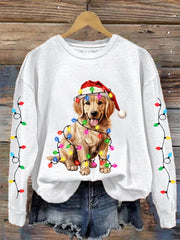 Women's Christmas Lights Dog Print Casual Sweatshirt