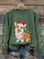 Women's Christmas Lights Corgi Print Casual Sweatshirt