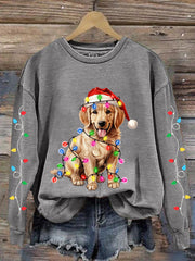 Women's Christmas Lights Dog Print Casual Sweatshirt