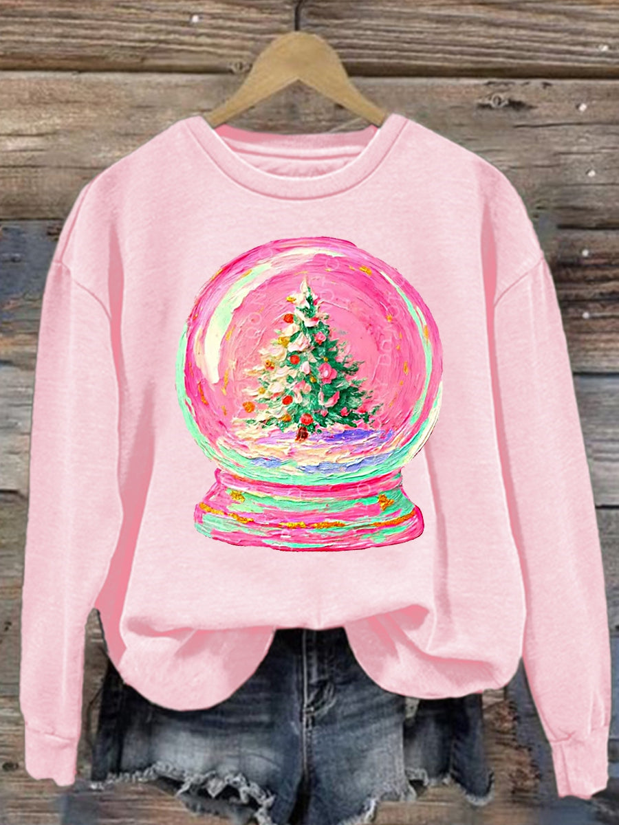 Women's Hand-Painted Retro Snow Globe Christmas Sweatshirt