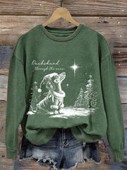 Women's Christmas Dachshund Through The Snow Print Casual Sweatshirt